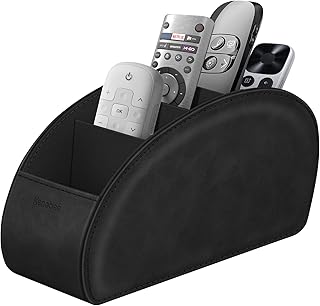 Remote Control Holder with 5 Compartments, KENOBEE Anti-slip Desktop Caddy Storage Organizer for Remote Controllers, Office Supplies, Makeup Brush, Media Accessories, Black