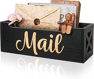 Mail Organizer Mail Holder Countertop, Rustic Wooden Mail Basket Mail Tray Letter Holder Box for Desk Home Office Wall Mount
