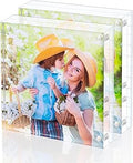 Acrylic Picture Frame, Clear Freestanding Double Sided 20mm Thickness Frameless Magnetic Photo Frames Desktop Display with Gift Box Package (4x4 2pack)