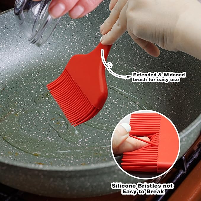 Silicone Basting Brush, Large BBQ Pastry Brush for Cooking, Extra Wide Basting Brush for Grilling Cooking Baking, Kitchen Brush Heat Resistant BBQ Food Brush for Sauce Butter Oil Marinades(Red)