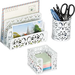 EasyPAG Desk Organizers and Accessories 3 Pieces Office Organizer Set - Pen Holder for Desk, Mail Sorter Countertop and Sticky Note Holder, White