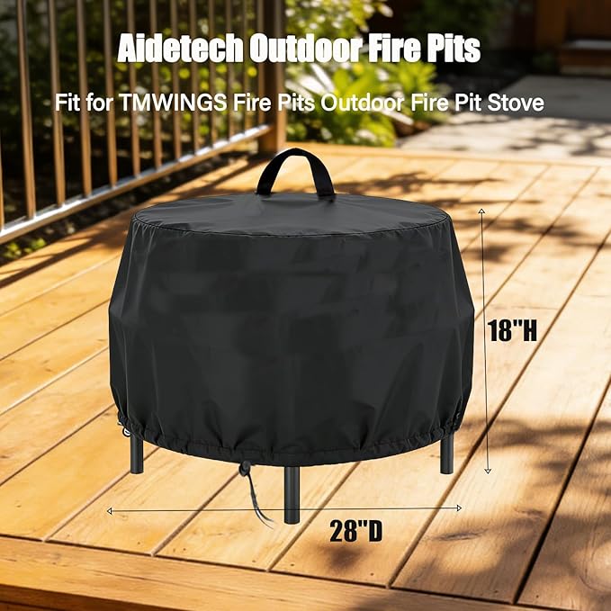 Fire Pits Cover for TMWINGS, 28 inch Waterproof Outdoor Fire Pit Stove Cover for Round Firepit Bowl Roating Table and BBQ Grill-28"D x 18"H