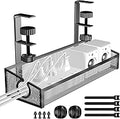 Under Desk Cable Management Tray Black, No Drill Desk Cable Wire Management Organizer with Clamp, PC Cord Organizer Accessories & Workspace for Office, Home