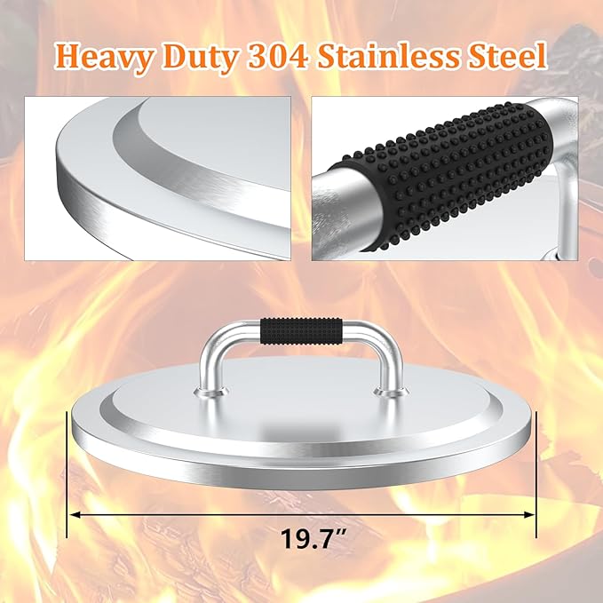 Fire Pit Lid for Solo Stove Bonfire 2.0, 304 Stainless Steel Fire Pits Round Lid with Heat Resistant Handle, Camping for Solo Stove Accessories Bonfire and Other 19.5" Outdoor Firepit