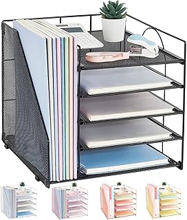 LEKETREE Desk Organizers and Accessories, 5-Tier Paper Letter Tray Organizer with File Holder, Desktop Organizer for Office Supplies (Black)