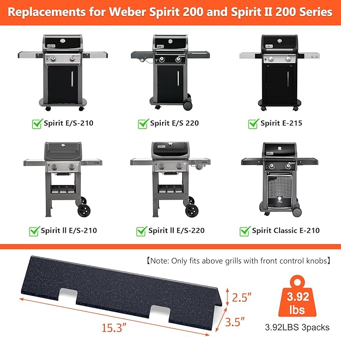 15.3" Flavorizer Bars for Weber Spirit e210, Grill Parts for Weber Spirit 200, GS4 Spirit II E-210 Grills with Front Control, 16GA Porcelain Steel Spirit e210 Replacement Parts for Weber 7635 67045
