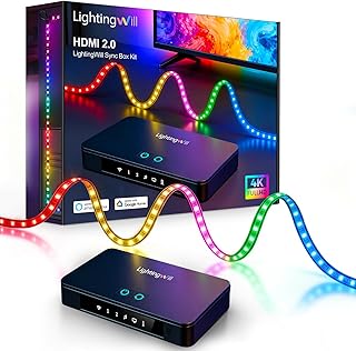 LightingWill HDMI 2.0 Sync Box LED TV Backlight Strip Kit, 4K@60Hz Screen Sync RGB-IC Lighting for 75-85 Inch TVs, Compatible with Alexa Google Home PS5 Xbox, 16.4Ft, 72 LEDs/m