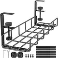 15.7” Under Desk Cable Management Tray, No Drill Steel Cable Tray Organizers, Wire Management Tray Cable Rack with Clamp Mount, Metal Under Desk Tray with Wire and Cord Organizer (Black, 1 Pack)