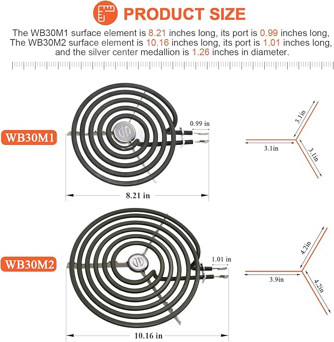 4 Pack ERS30M1 ERS30M2 Electric Stove Burner - Replacement for GE Hotpoint Kenmore,Electric Range Stove Burner Element Replacement 6"and 8" - Replaces WB30M1 and WB30M2 GE Stove Electric Burner