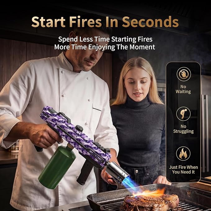 Propane Torch Gun, Adjustable Flame Blow Torch for Cooking, Powerful Grill Torch and BBQ Torch for Charcoal, Fire Torch for Searing Steak, Camping and Outdoor Use (Tank Not Included)