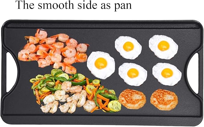 GasSaf Cast Iron Reversible Griddle With Handles, 20 Inch x 10.5 Inch Big Grill Pan For Stovetop