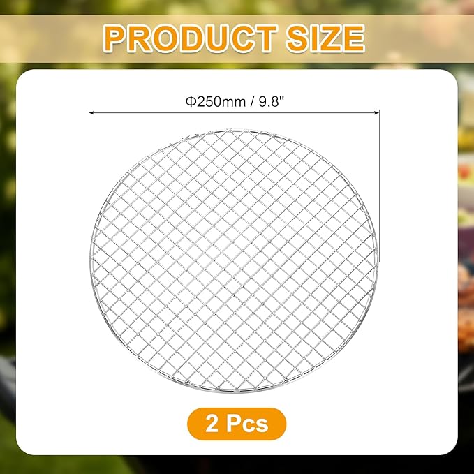 uxcell 2 Pcs Round Cooking Rack, Dia 9.8 Inch Stainless Steel Grill Grate Cross Wire Barbecue Grill for Cooking Baking Air Fryer Racks, Silver
