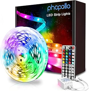phopollo LED Strip Lights 32.8ft, Color Changing LED Lights for Bedroom, Kitchen, Cabinet Decoration, with 12V Power Supply and 44-Key Remote