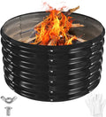 YSEJOMP 32 Inch Round Galvanized Fire Pit Ring/Fire Ring - Foldable and Perfect for Outdoor Gatherings and Campfires in The Yard/Garden/Park/Beach (Black+Gray, 2.7 FT Diameter+1.5 FT Tall)