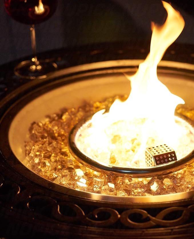 NUPICK 10 Pound Fire Glass for Pit, 1/2 Inch Tempered Reflective Glass for Propane & Gas Fireplace, Gold Rock
