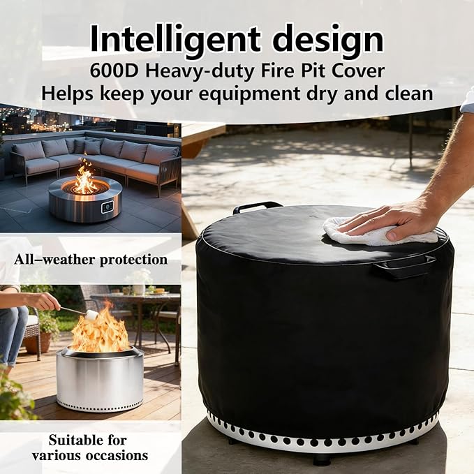 Chinchilla Fire Pit Cover Round for Solo Stove Yukon 27", Waterproof Smokeless Fire Pit Cover, 600D Strong Tear Resistant, Fits for Gas/Table/Bowl Fire pits