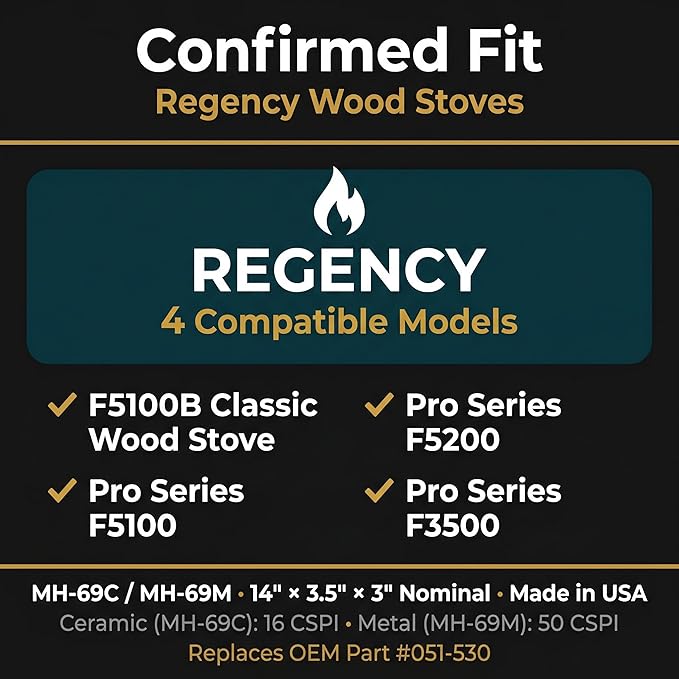 Midwest Hearth Wood Stove Catalytic Combustor Replacement Catalyst Regency Classic Pro (3.5" x 14" x 3" Ceramic) Made in USA