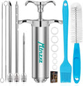 Marinade Injector Syringe Kit & Brush Set, Stainless Steel Meat Injector with 3 Professional Needles, 2-oz Large Capacity, Creates Tender Meat & Poultry Flavor, for BBQ Grill Smoker & Turkey & Brisket