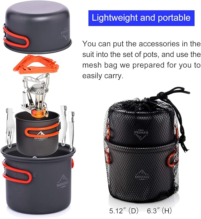 widesea 8PCS Camping Cookware Mess Kit Backpacking Outdoor Lightweight with Pot Pan Tableware
