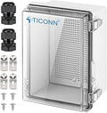 TICONN Outdoor Electrical Box Waterproof, Junction Box IP67 ABS Plastic Enclosure with Hinged Cover with Mounting Plate, Wall Brackets, Cable Glands (Clear, 8.7"x6.7"x4.3")