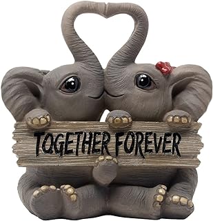 Loving Elephant Couple Figurine with Together Forever Sign and Heart Shape Trunks for Decorative Girls Bedroom Decor Statues Or Romantic Anniversary & Valentine's Day Gifts for Girlfriend and Women