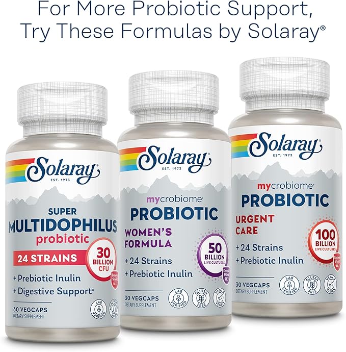 Solaray Multidophilus 12 Strain Probiotic 20 Billion CFU, Probiotics for Digestive Health for Women and Men, Daily Gut Health Support Complex with Prebiotic Inulin, No Dairy - 100 VegCaps