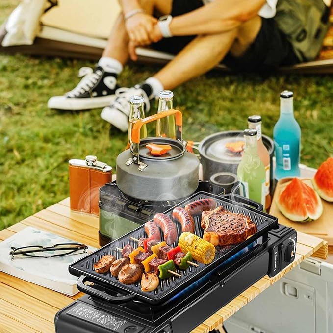 GasSaf 20x9 Heavy Cast Iron Griddle for Gas Grills, Griddle Pan for Stove Top, Reversible Double-Sided 2-in-1 Cast Iron Pan Plate for 2 Burners Stovetop, BBQ Grills & Outdoor Camping