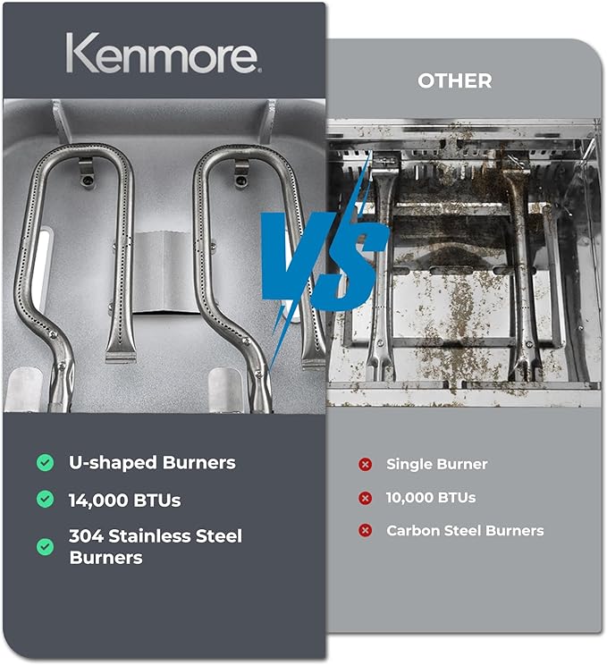 Kenmore Portable Propane Gas Grill - Tabletop BBQ Grill with Warming Rack, 2 Stainless Steel Burners with 14,000 BTUs, for Outdoor Kitchen, Camping, Black
