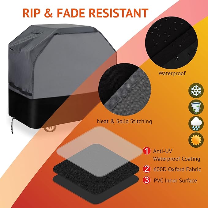 Heavy Duty Grill Cover 49 Inch, 600D Oxford Water Resistant UV & Fade Resistant BBQ Cover for Weber Char-Broil Dyna Glo Nexgrill Charcoal Gas Grill (49”W x 25”D x 43”H, Gray/Black)