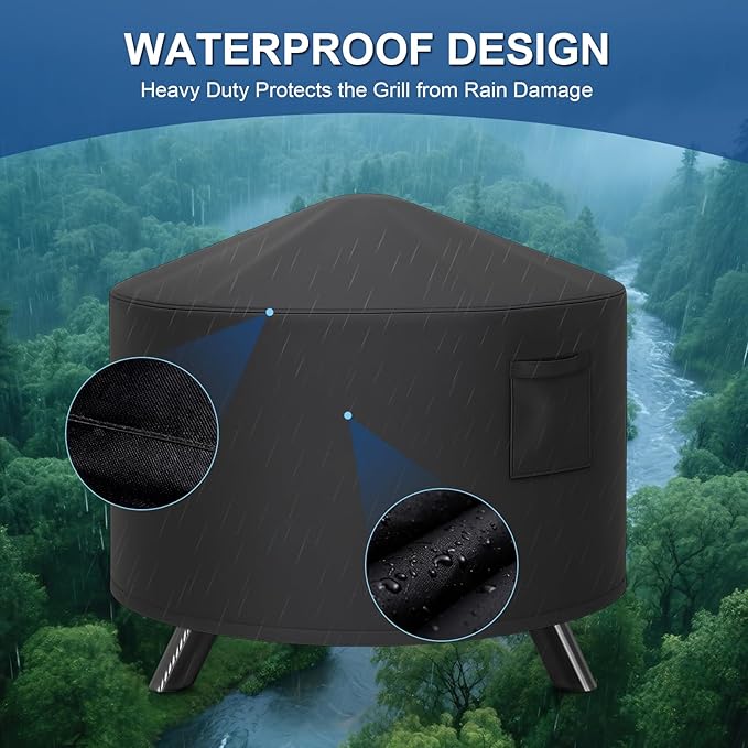 44 Inch Fire Pit Cover Round, Heavy Duty Oxford Fabric Fire Pit Cover for Fire Pit Bowl with Mesh Screen, Drawstring and Air Vents, Waterproof & Windproof Fit for 40-44 Inch Round Fire Pit