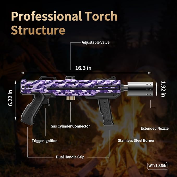 Propane Torch Gun, Adjustable Flame Blow Torch for Cooking, Powerful Grill Torch and BBQ Torch for Charcoal, Fire Torch for Searing Steak, Camping and Outdoor Use (Tank Not Included)