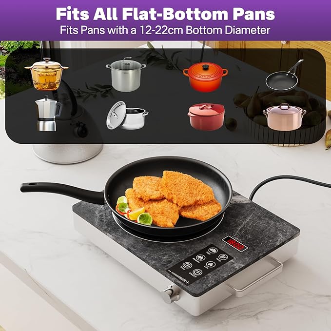 1800W Single Burner Electric Cooktop, Portable Infrared Ceramic Hot Plate with Marble Glass, Touch & Knob Control, Plug-in Stove for All Flat Cookware
