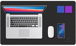 K KNODEL Desk Mat, Blotter, Dual-Sided Office Desk Pad, Waterproof Desk Mat for Desktop, Desk Blotters, PVC Leather Pad Protector (Black, 23.6" x 13.8")