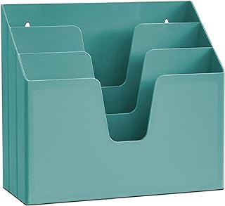 Acrimet Horizontal Triple File Folder Holder Organizer, Open Top Desktop Document Sorter for Letter Size Papers & Folders, Plastic (Solid Green)
