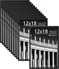 Picrit 12x18 Poster Frame Set of 12, Display 11 x 17 with Mat or 12 x 18 without Mat, Photo Frames for Wall Mounting Display, Black