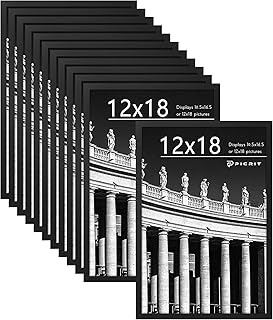 Picrit 12x18 Poster Frame Set of 12, Display 11 x 17 with Mat or 12 x 18 without Mat, Photo Frames for Wall Mounting Display, Black