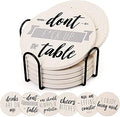LotFancy 6PCS Ceramic Coasters with Cork Base, Round Coasters with 6 Humorous Sayings, Non-Slip, Bar Room Decor, Housewarming Gift