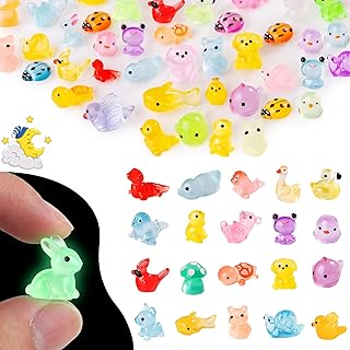 110 pcs Luminous Mini Resin Animals Many Styles Variety Tiny Animals Figures Miniature Little Small Animal Figurines Bulk for Micro Fairy Garden Landscape Accessories Hide Crafts Decor Aquarium