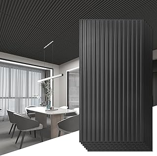 Art3d 6-Pack Slat Design 3D Wall Panels for Interior Wall Decor, 2x4 FT PVC Decorative Drop Ceiling Tiles - Black