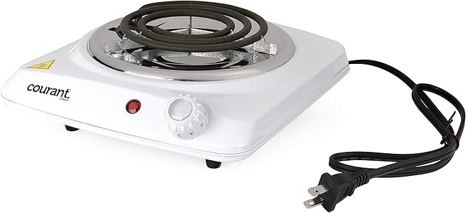 Courant Electric Burner, Countertop Single coiled portable Hotplate 1000W, White