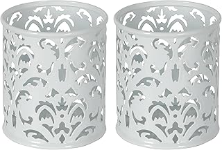 EasyPAG White Pen Holder for Desk, 2 Pack Round Pen Organizer, Brush Holder for Vanity, Metal Pencil Cup Organizer for Home, Office, Classroom, School
