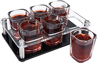 D&Z Shot Glass Set with Shot Glass Tray, 2 Ounce Shot Glasses Funny for Whiskey/Vodka/Cocktail, 21st Birthday Gift for Her/Him, Plastic Serving Tray - Stylish Decor / Useful Tool for Home Bar, 6-Shots