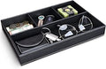 GORESE Faux Leather Valet Tray for Men, Stackable Jewelry Trays Drawer Organizer Tray Nightstand Organizer for Men, EDC Tray for Key, Wallet, Sunglass, Watch, Coin, Phone, Cologne - Black