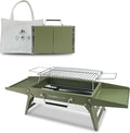 Charmline 14 x 9 inches Portable Charcoal BBQ Grill, Foldable Compact Camping Barbecue for 1–3 People, Ideal for Garden, Beach, Picnic & Tabletop Use, Green