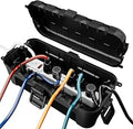 RESTMO Outdoor Electrical Box, IP54 Weatherproof Extension Cord Cover with 6 Cable Entry Ports, Waterproof Connection Box Protect Power Strip, Timer, Plug, Holiday Lights, (11.5x5.2x4 inch), Black