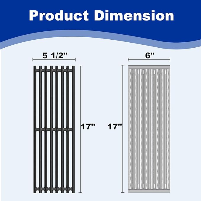 Outspark Grill Replacement Parts for Charbroil TRU-Infrared 2015 and Newer Commercial, Signature, Professional Series Gas Grills, Stainless Steel Emitter Plates and Cast Iron Cooking Grates, 17" x 6"