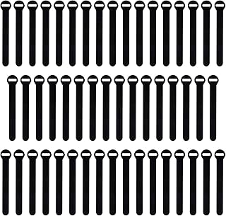 Self-Gripping Cable Ties by Wrap-It Storage, Black, 5 Inch Straps (50-pack) – Reusable Hook and Loop Cord Organizer Cable Ties for Cord Management and Desk or Office Organization