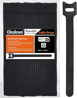 Cable Ties Reusable Black 50 Pack Cord Straps Hook and Loop Wire Wraps Keepers Clips Organizer Management Kit for tv pc Computer Charging Data Cables
