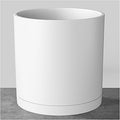 FaithLand 8-Inch Modern Cylinder Planter, Thick-Walled Plastic Plant Pot with Drainage Holes and Detachable Saucer, Matte White, Ideal for Indoor & Outdoor Plants Flowers