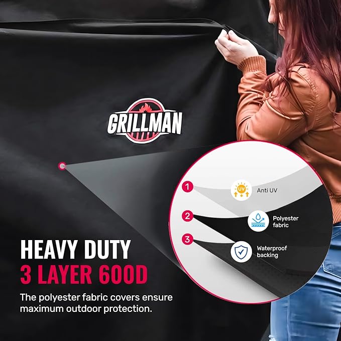 Grillman Heavy Duty BBQ Grill Cover for Outdoor Grill, 72 Inch – Waterproof, Weather Resistant, UV & Fade Resistant with Adjustable Straps – Gas Grill Cover for Weber, Genesis, Charbroil, etc. Black